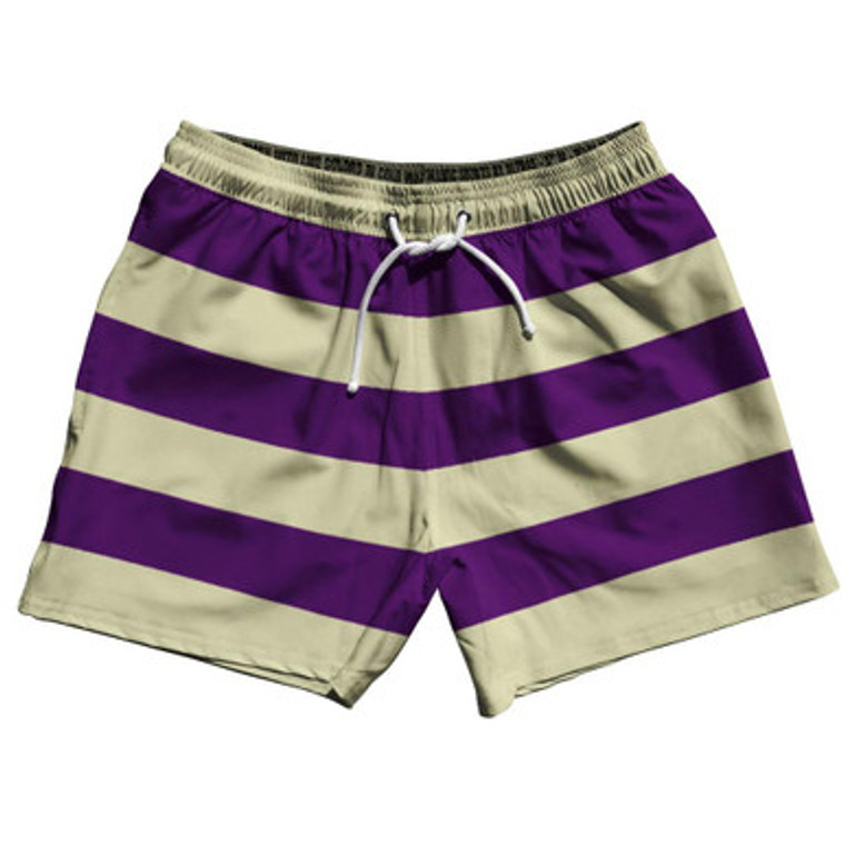 Medium Purple & Vegas Gold Horizontal Stripe 5" Swim Shorts Made in USA by Ultras