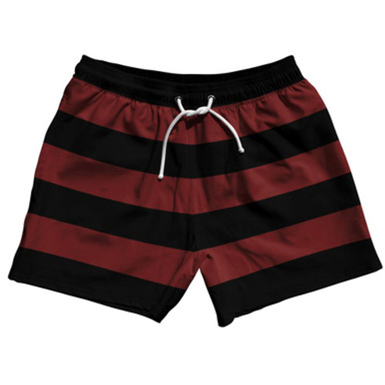 Maroon Red & Black Horizontal Stripe 5" Swim Shorts Made in USA by Ultras