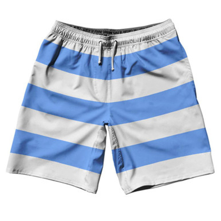 Carolina Blue & White Horizontal Stripe 10" Swim Shorts Made in USA by Ultras