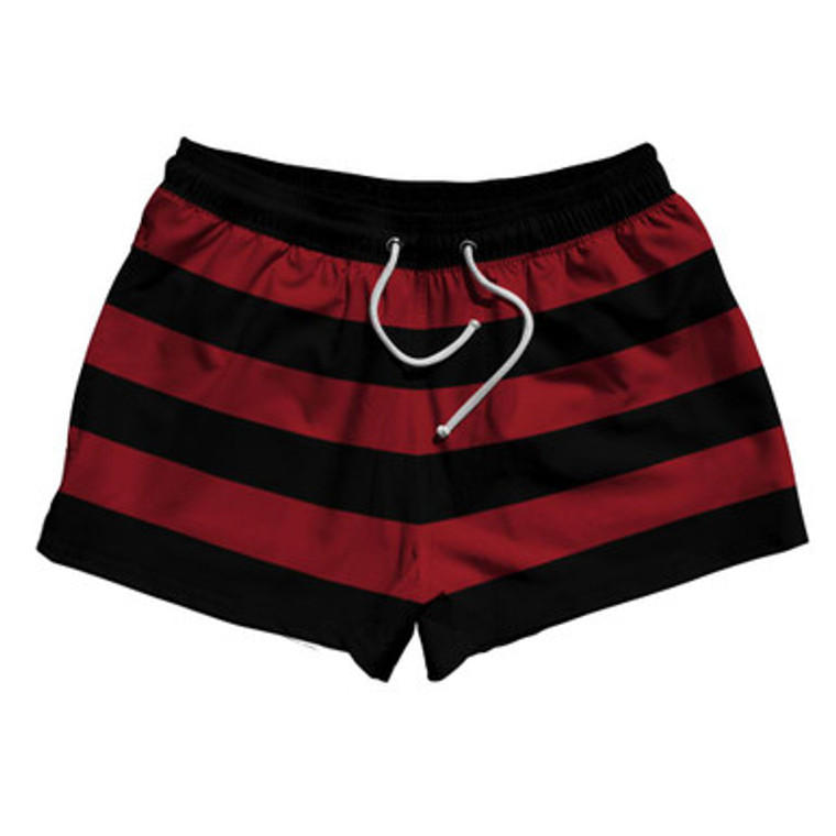Cardinal Red & Black Horizontal Stripe 2.5" Swim Shorts Made in USA by Ultras