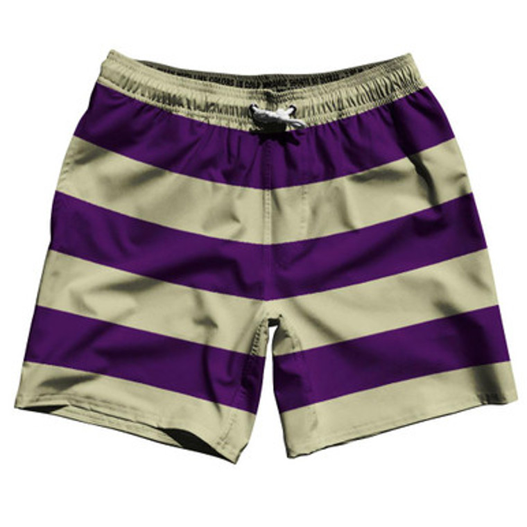Medium Purple & Vegas Gold Horizontal Stripe 7" Swim Shorts Made in USA by Ultras