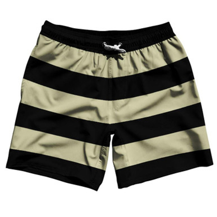 Vegas Gold & Black Horizontal Stripe 7" Swim Shorts Made in USA by Ultras