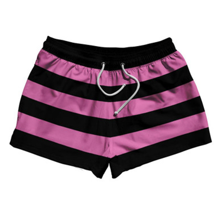 Hot Pink & Black Horizontal Stripe 2.5" Swim Shorts Made in USA by Ultras