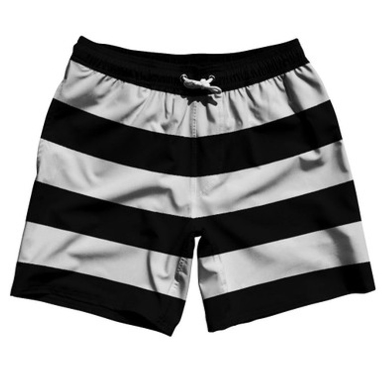 Cool Grey & Black Horizontal Stripe 7" Swim Shorts Made in USA by Ultras