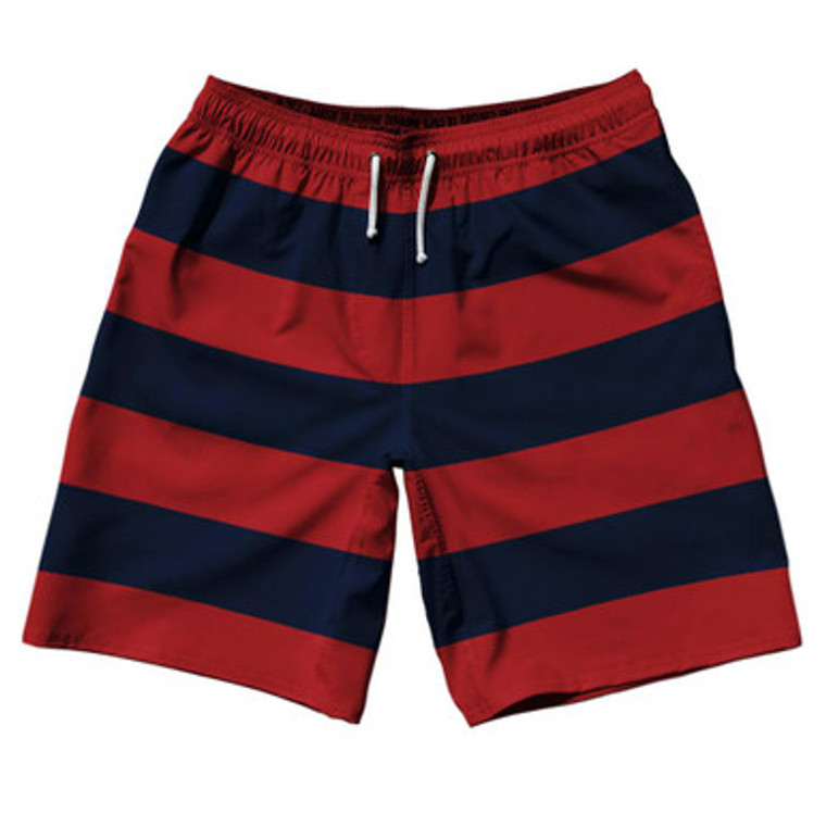 Navy & Red Horizontal Stripe 10" Swim Shorts Made in USA by Ultras