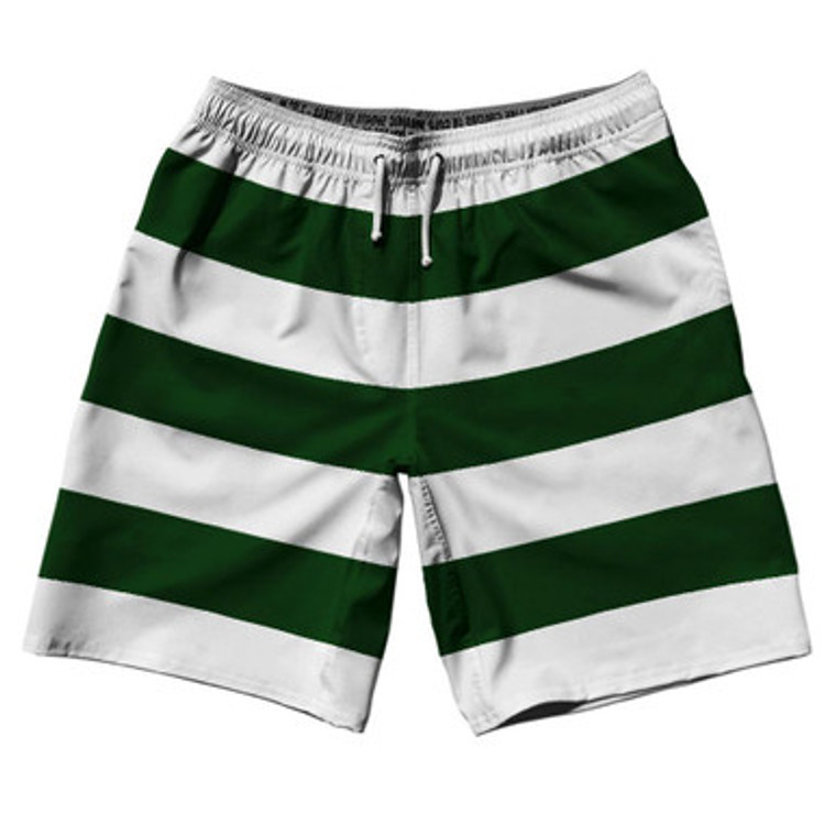 Forest Green & White Horizontal Stripe 10" Swim Shorts Made in USA by Ultras