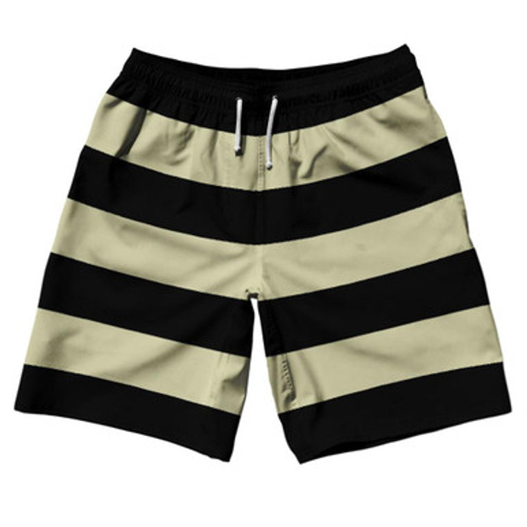 Vegas Gold & Black Horizontal Stripe 10" Swim Shorts Made in USA by Ultras