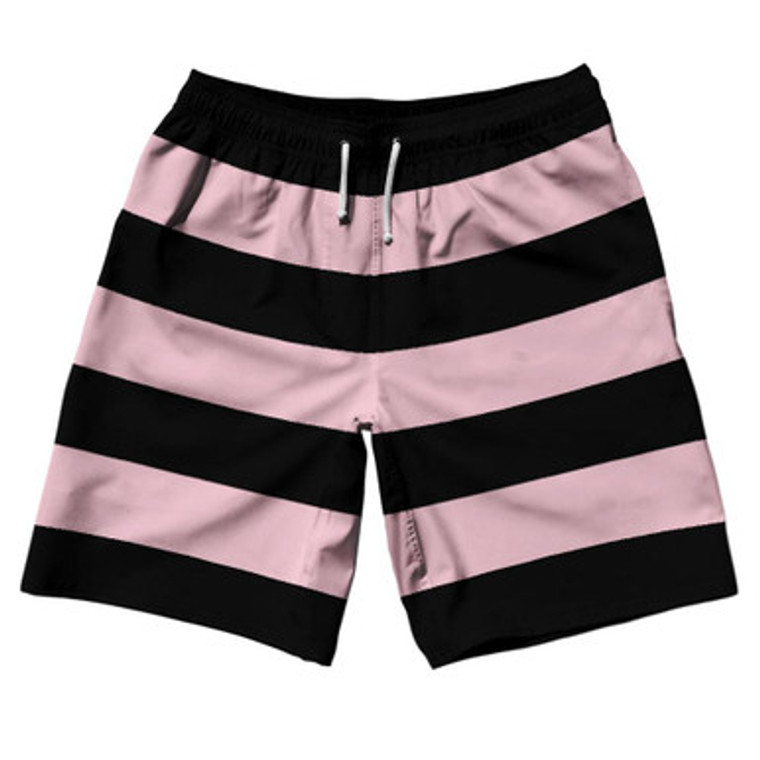 Pale Pink & Black Horizontal Stripe 10" Swim Shorts Made in USA by Ultras