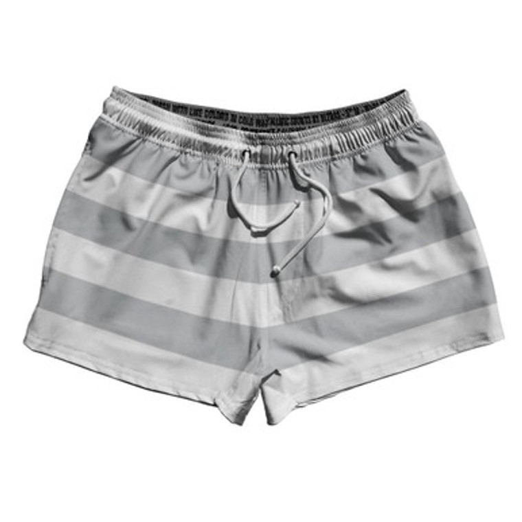 Medium Grey & White Horizontal Stripe 2.5" Swim Shorts Made in USA by Ultras