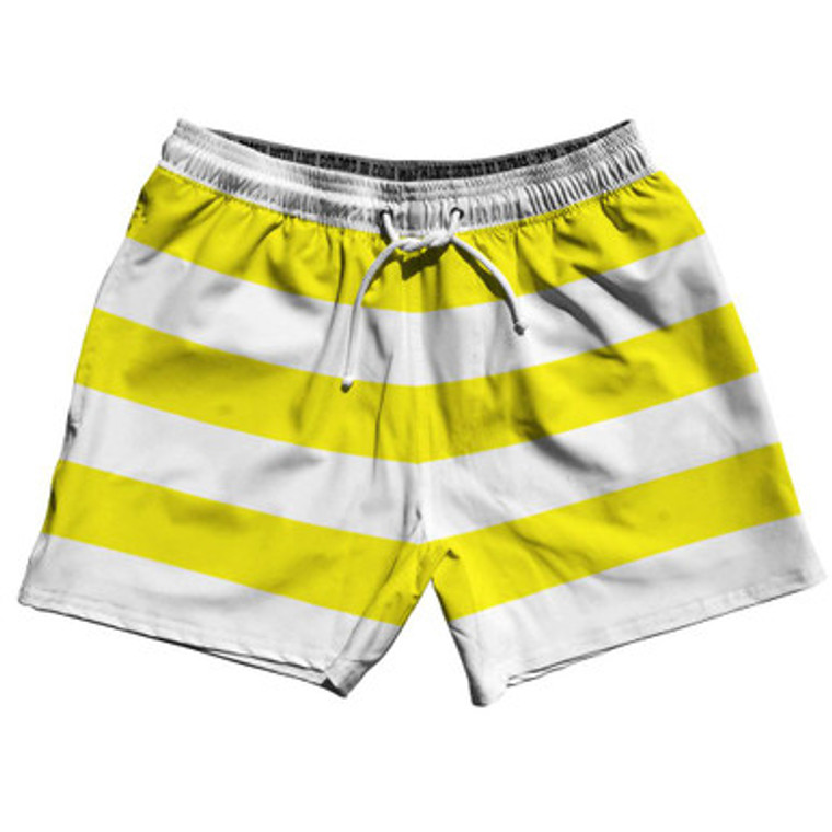 Yellow & White Horizontal Stripe 5" Swim Shorts Made in USA by Ultras