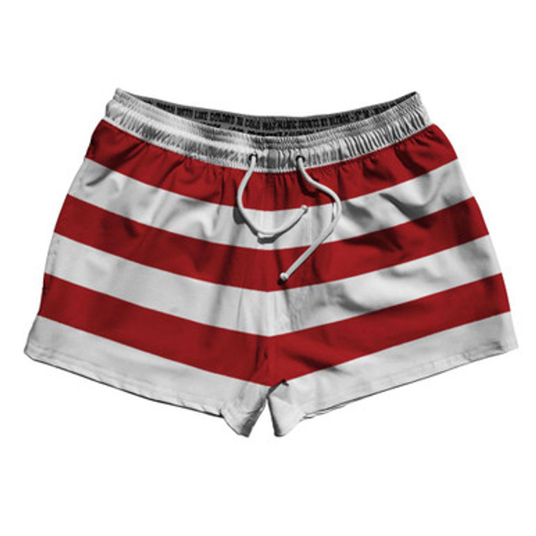 Dark Red & White Horizontal Stripe 2.5" Swim Shorts Made in USA by Ultras