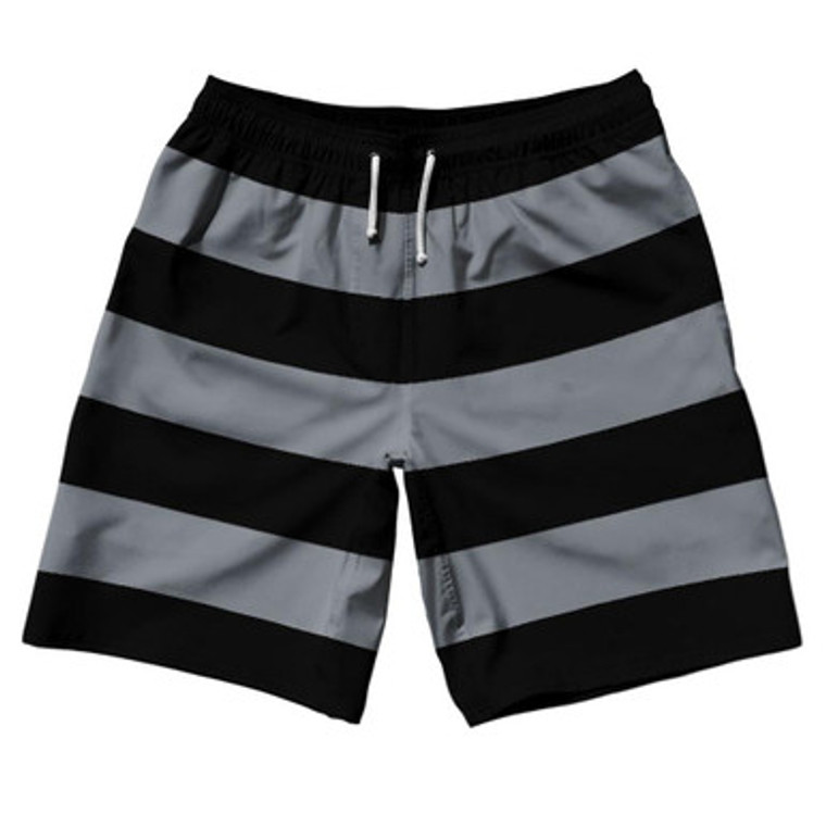 Dark Grey & Black Horizontal Stripe 10" Swim Shorts Made in USA by Ultras