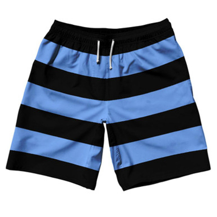 Carolina Blue & Black Horizontal Stripe 10" Swim Shorts Made in USA by Ultras