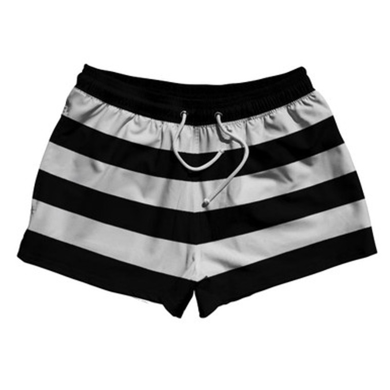 Cool Grey & Black Horizontal Stripe 2.5" Swim Shorts Made in USA by Ultras