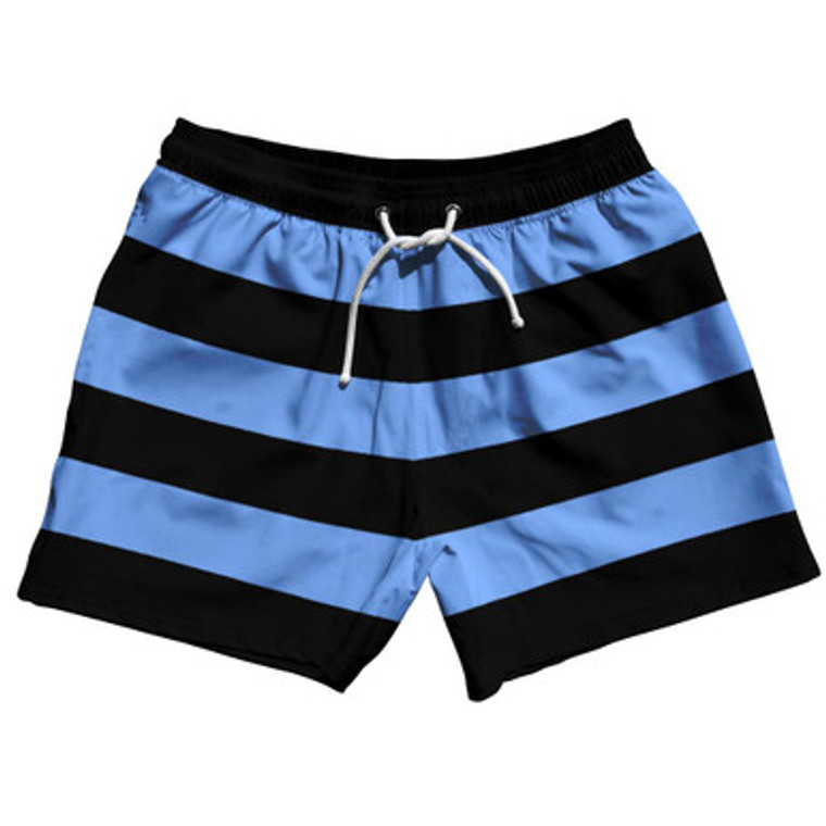 Carolina Blue & Black Horizontal Stripe 5" Swim Shorts Made in USA by Ultras