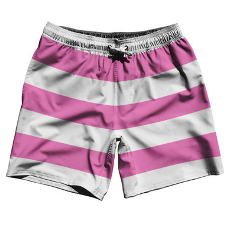 Hot Pink & White Horizontal Stripe 7" Swim Shorts Made in USA by Ultras