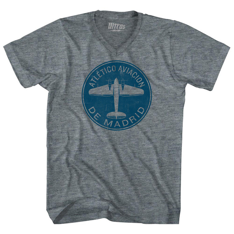 Atletico Aviacion De Madrid Roundel Tri-Blend V-neck Womens Junior Cut T-shirt - Athletic Grey