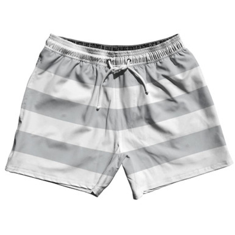 Medium Grey & White Horizontal Stripe 5" Swim Shorts Made in USA by Ultras
