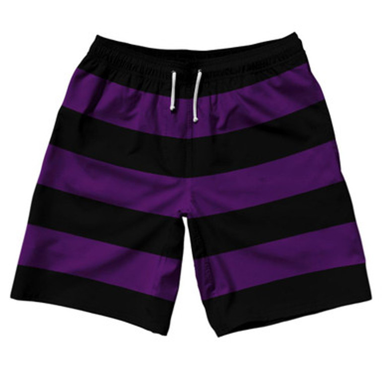 Medium Purple & Black Horizontal Stripe 10" Swim Shorts Made in USA by Ultras
