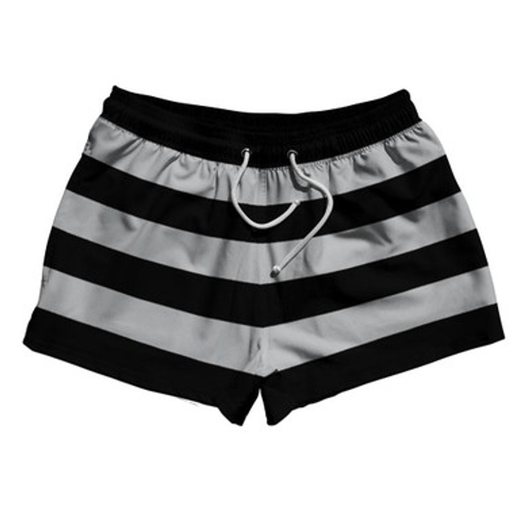 Medium Grey & Black Horizontal Stripe 2.5" Swim Shorts Made in USA by Ultras