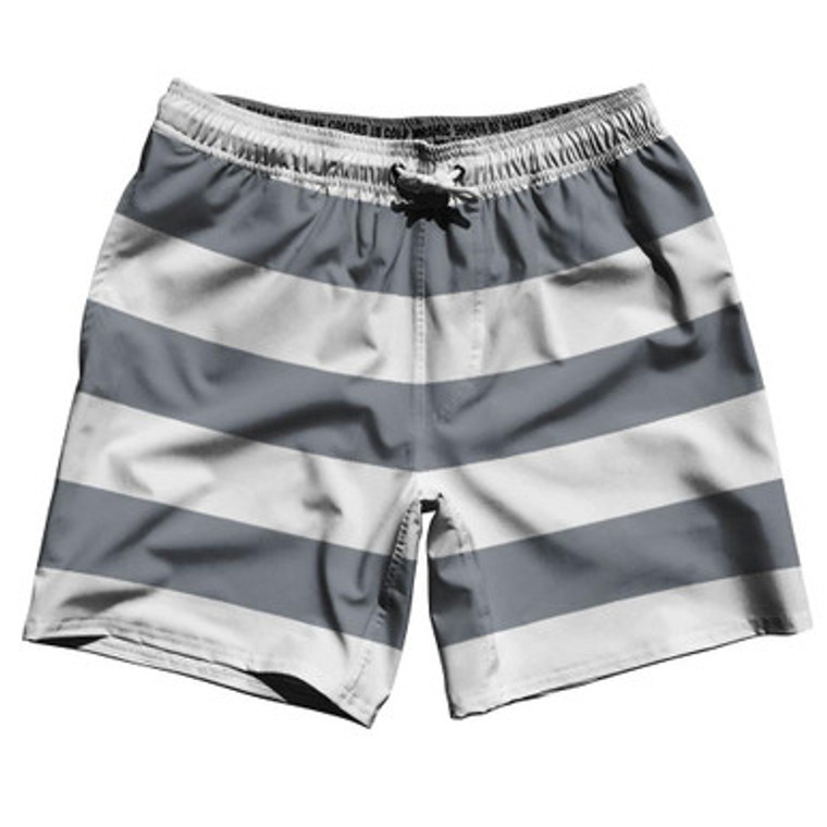 Dark Grey & White Horizontal Stripe 7" Swim Shorts Made in USA by Ultras