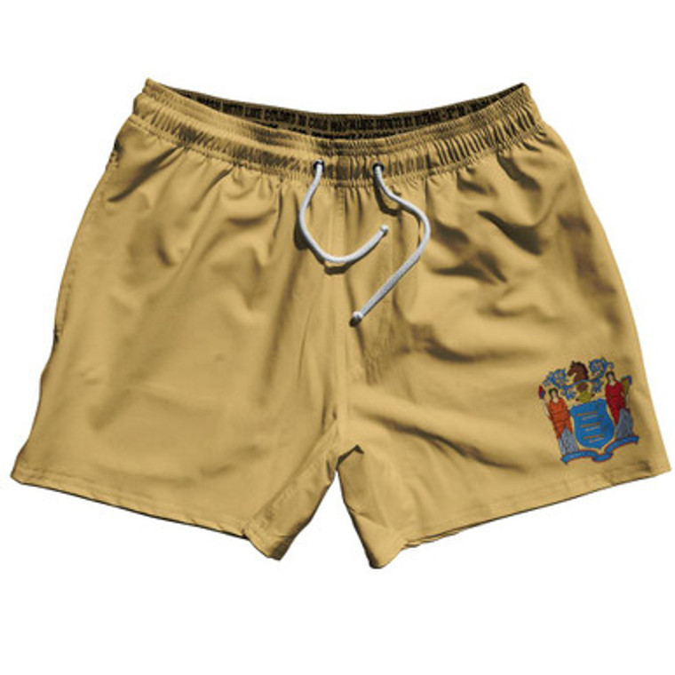 New Jersey US State 5" Swim Shorts Made in USA-Crème