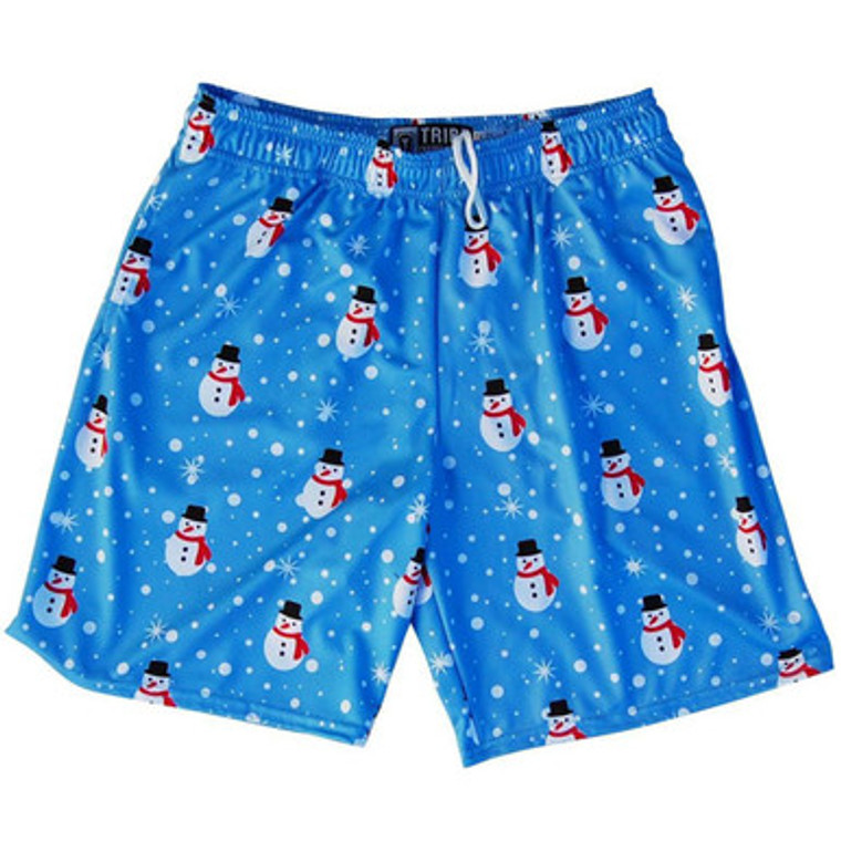 Snowman Christmas Winter Holiday Lacrosse Shorts Made in USA - Carolina Blue