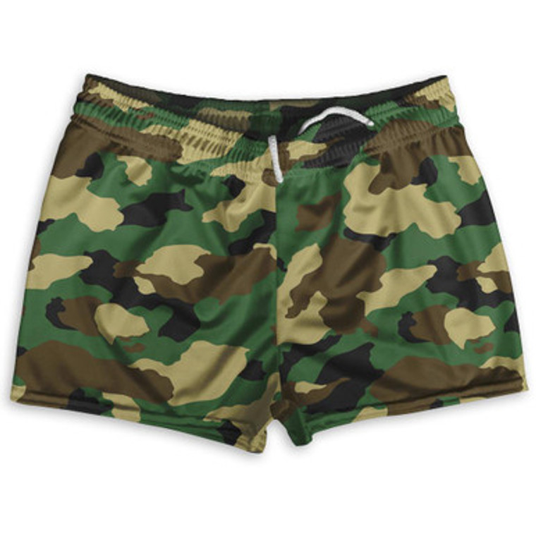 Army Camo Shorty Short Gym Shorts 2.5"Inseam Made in USA-Camo