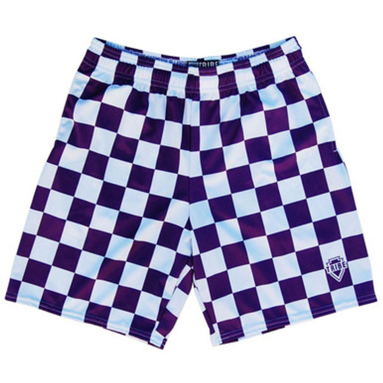 Purple and White Checkerboard Lacrosse Shorts Made in USA - Purple