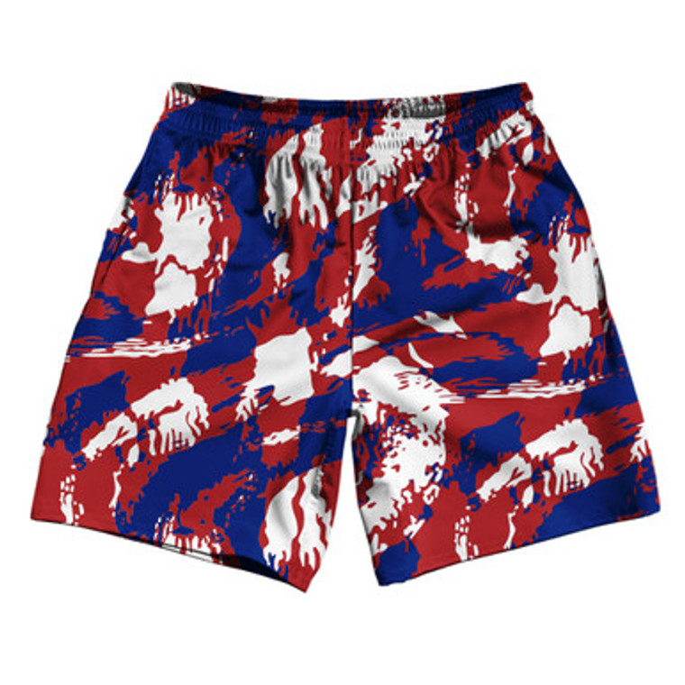 USA Red White and Blue Castle Camo Athletic Running Fitness Exercise Shorts 7" Inseam Made In USA - Red White Blue