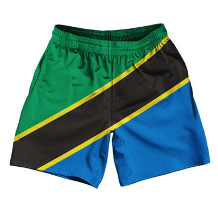 Tanzania Country Flag Athletic Running Fitness Exercise Shorts 7" Inseam Made In USA - Blue Green