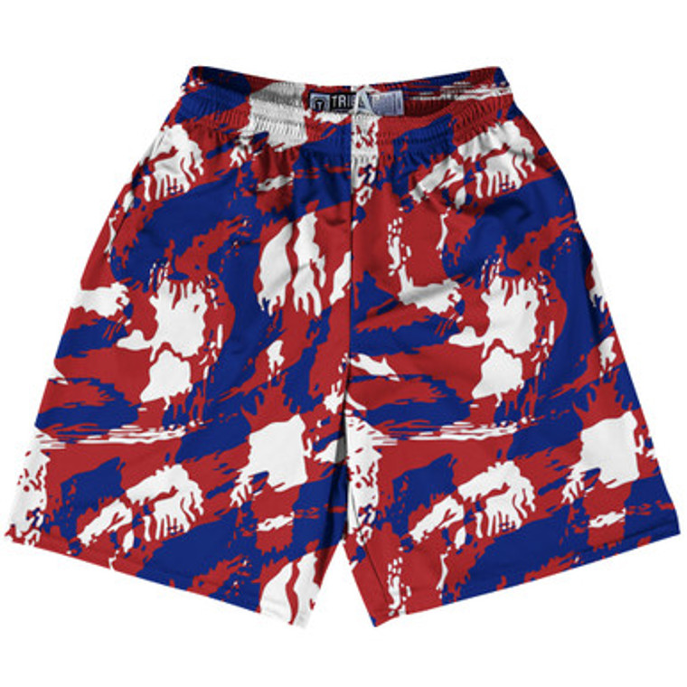 USA Red White and Blue Castle Camo Lacrosse Shorts Made In USA - Red White Blue