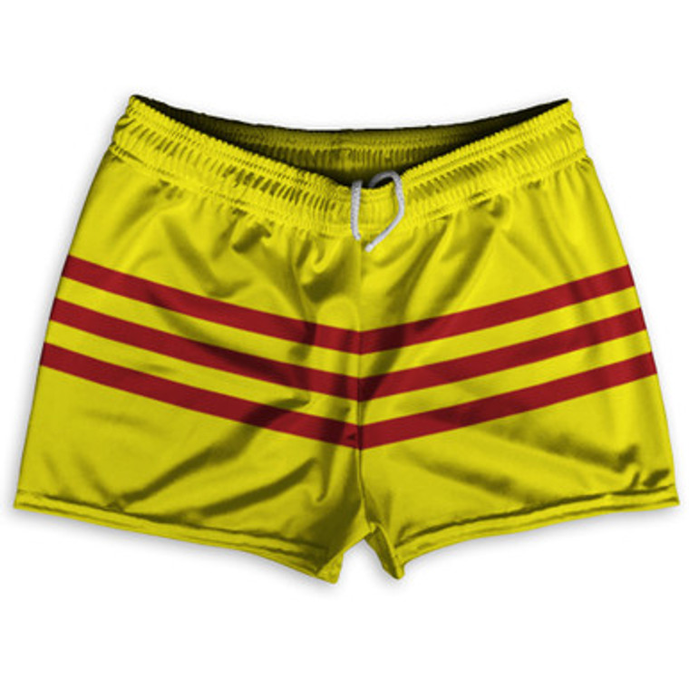 South Of Vietnam Flag Shorty Short Gym Shorts 2.5" Inseam Made In USA - Yellow Red