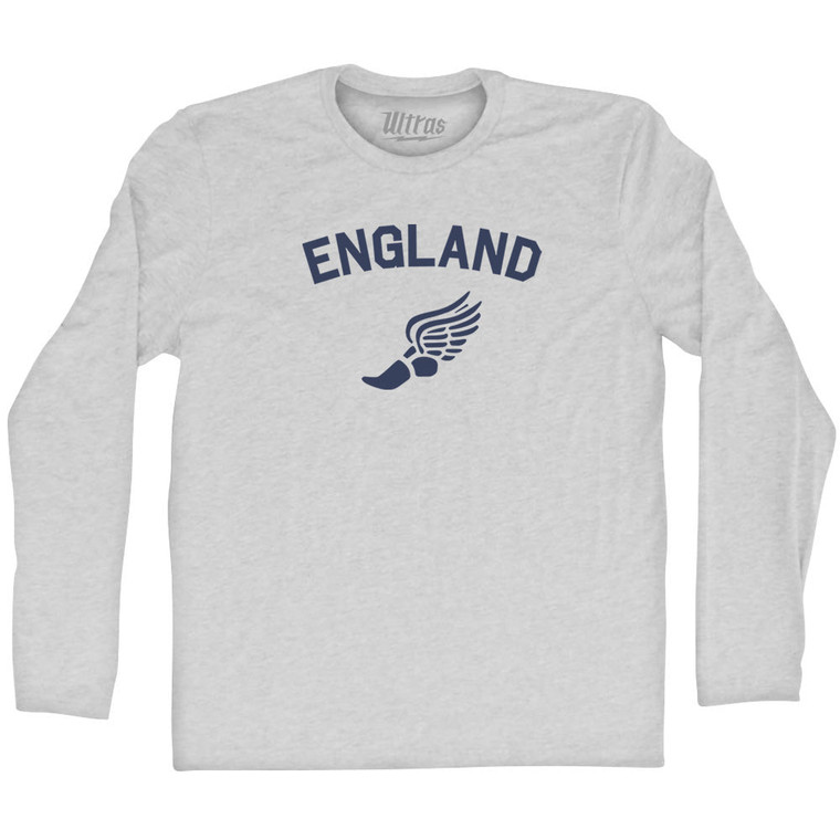 Title England Track Running Winged Foot Adult Cotton Long Sleeve T-shirt - Grey Heather