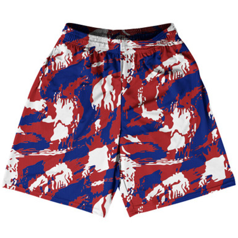 USA Red White and Blue Castle Camo Basketball Shorts Made In USA - Red White Blue