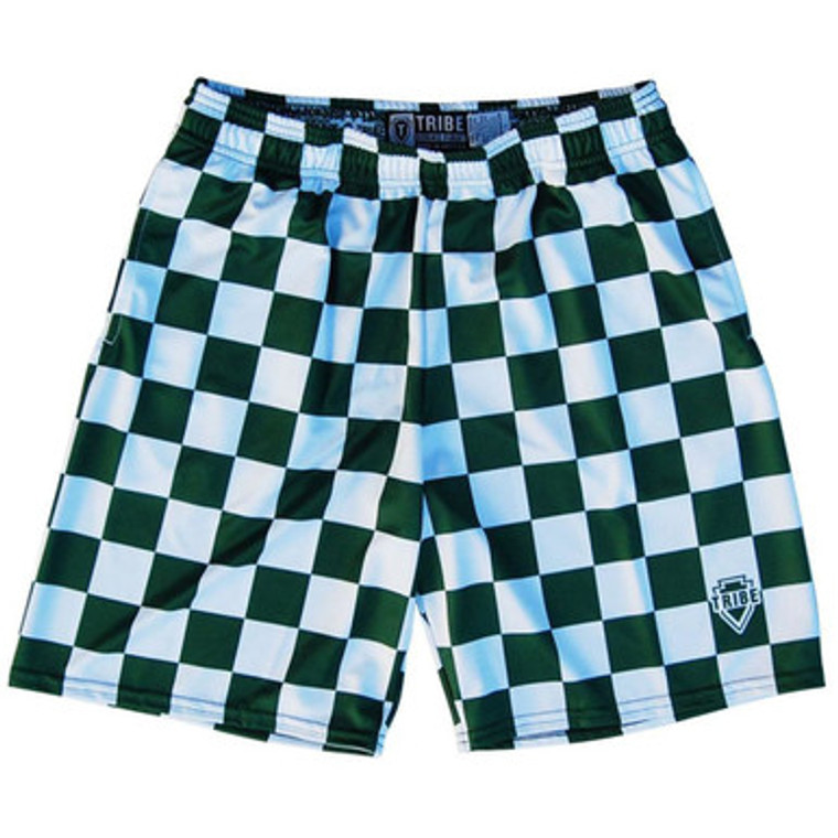 Hunter and White Checkerboard Lacrosse Shorts Made in USA - Hunter