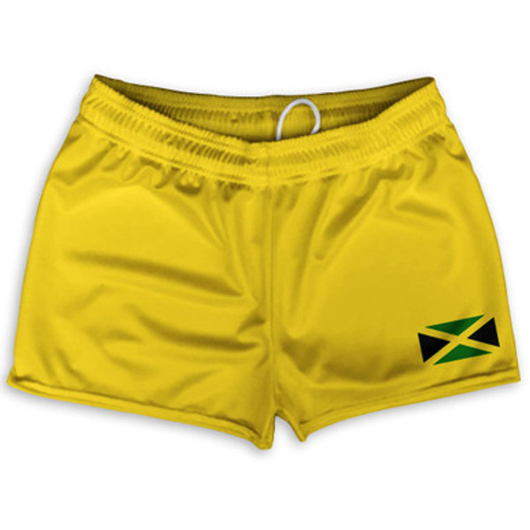 Jamaica Country Heritage Flag Shorty Short Gym Shorts 2.5" Inseam Made In USA - Yellow
