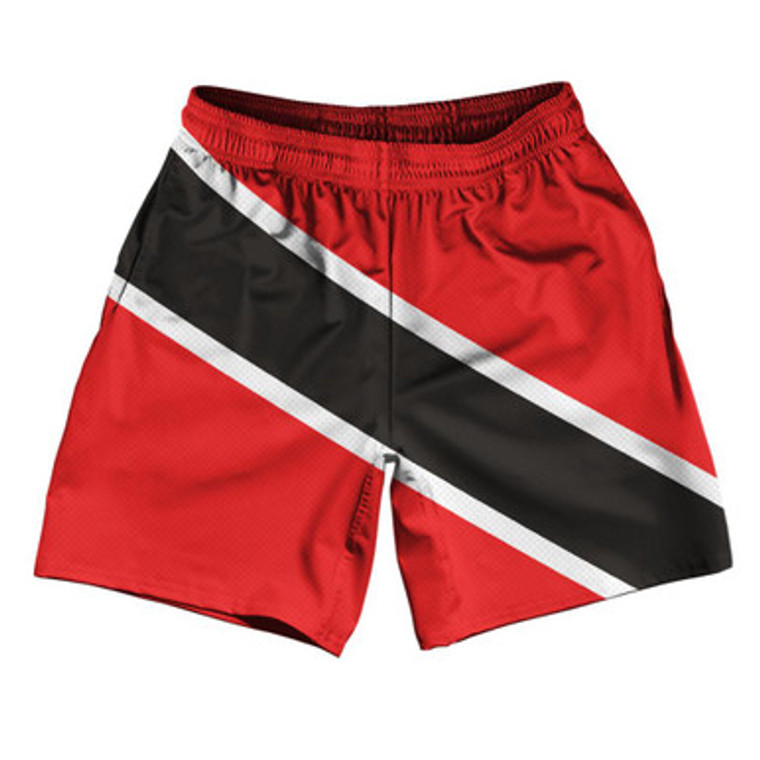 Trinidad & Tobago Country Flag Athletic Running Fitness Exercise Shorts 7" Inseam Made In USA - Red Black
