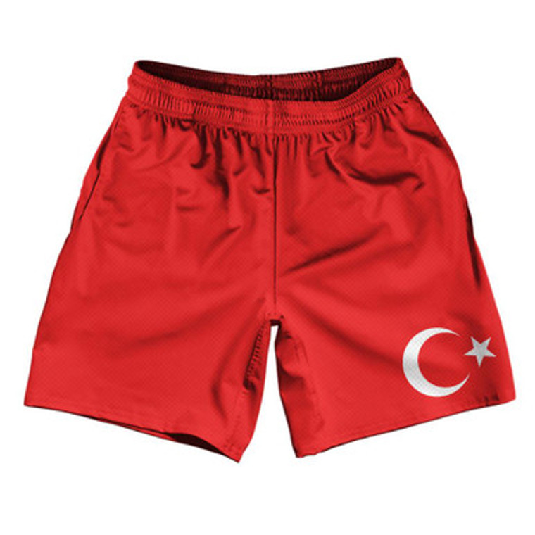 Turkey Country Flag Athletic Running Fitness Exercise Shorts 7" Inseam Made In USA - Red