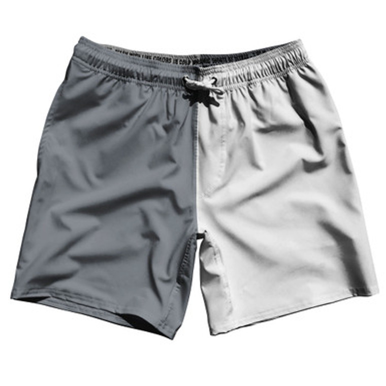 Grey Dark And White Quad Color Swim Shorts 7" Made In USA