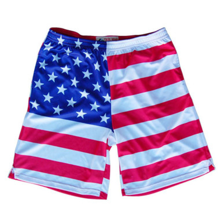 American Flag Sublimated Lacrosse Shorts Made in USA - Red