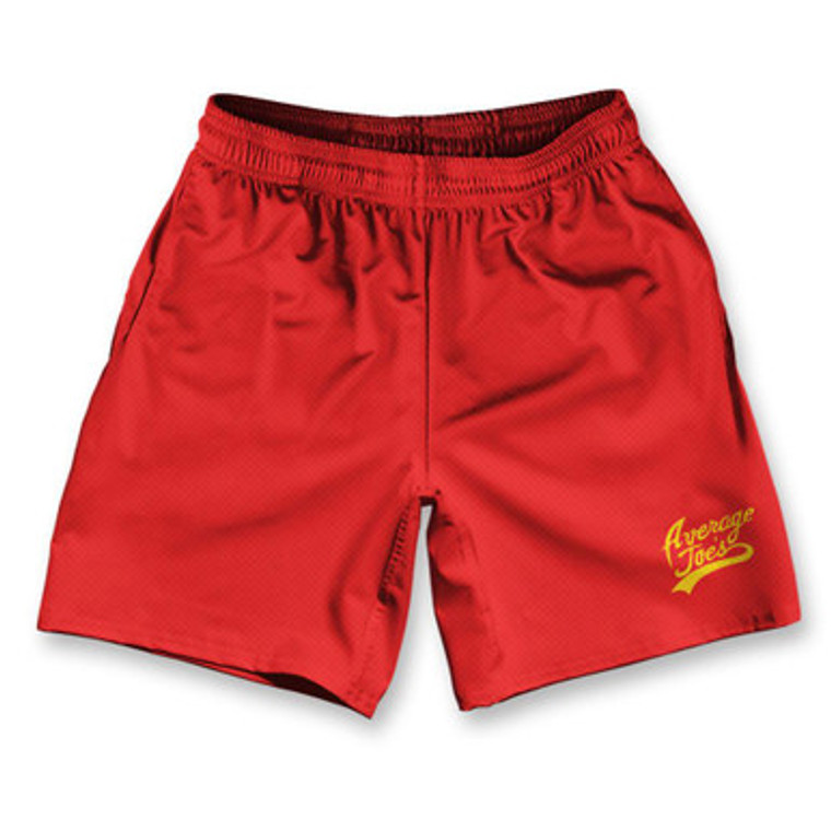 Average Joes Cursive Logo Athletic Running Fitness Exercise Shorts 7" Inseam Made in USA-Red