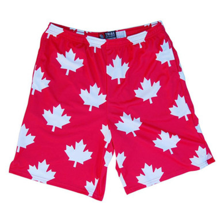 Canada All Over Maple Leafs Lacrosse Shorts Made in USA - Red and White