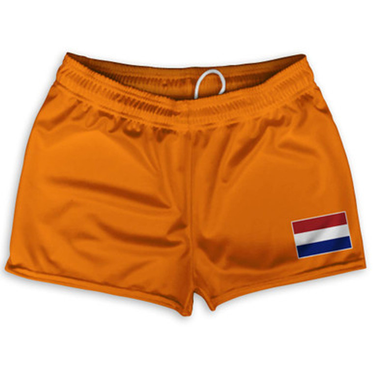 Netherlands Country Heritage Flag Shorty Short Gym Shorts 2.5" Inseam Made In USA - Orange
