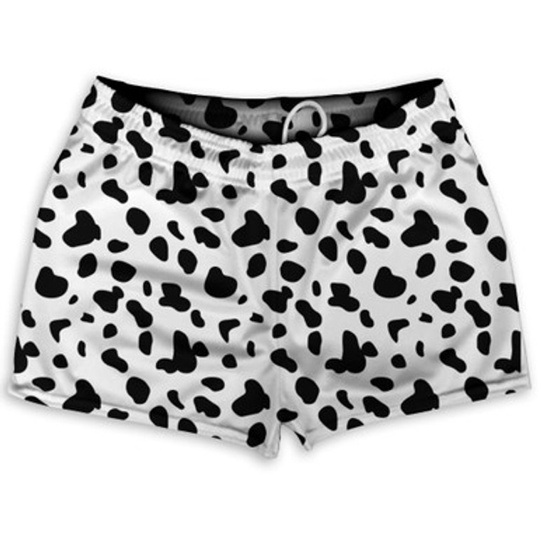 Dalmatian Dog Spots Pattern Shorty Short Gym Shorts 2.5" Inseam Made In USA - White Black