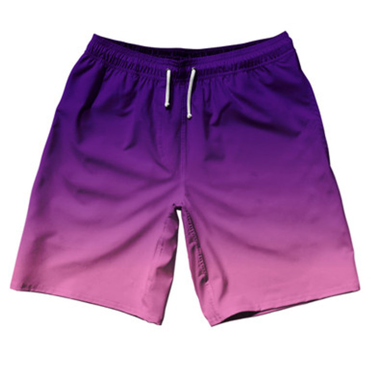 Indigo And Pink Ombre 10" Swim Shorts Made in USA - Hot Pink