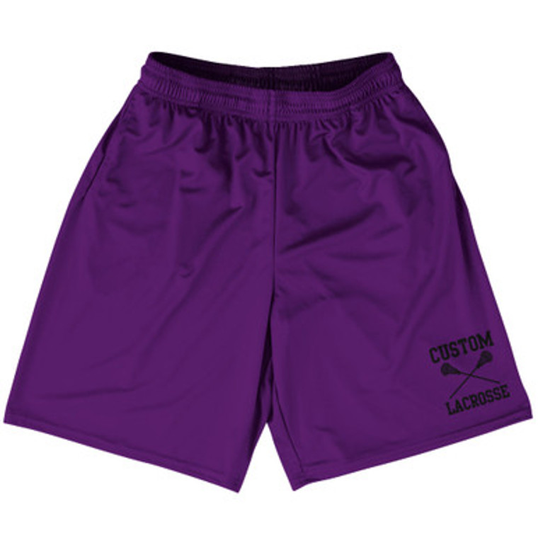 Custom Lacrosse Purple Medium Black Art Lacrosse Shorts Made In USA