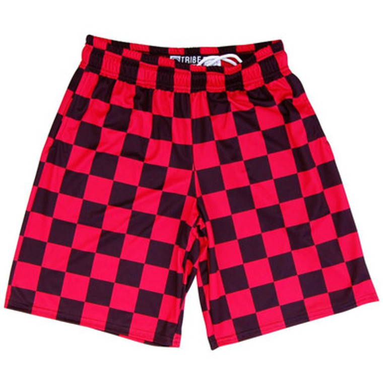 Red and Black Checkerboard Lacrosse Shorts Made in USA - Black