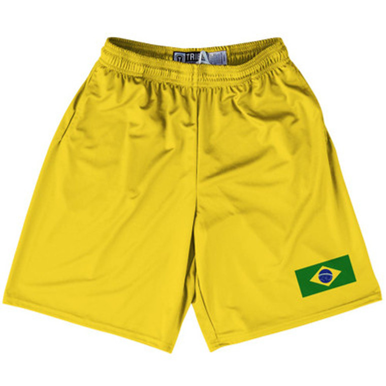Brazil Country Heritage Flag Lacrosse Shorts Made In USA - Yellow