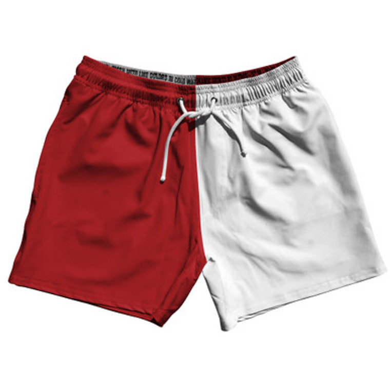 Red Dark And White Quad Color 5" Swim Shorts Made In USA